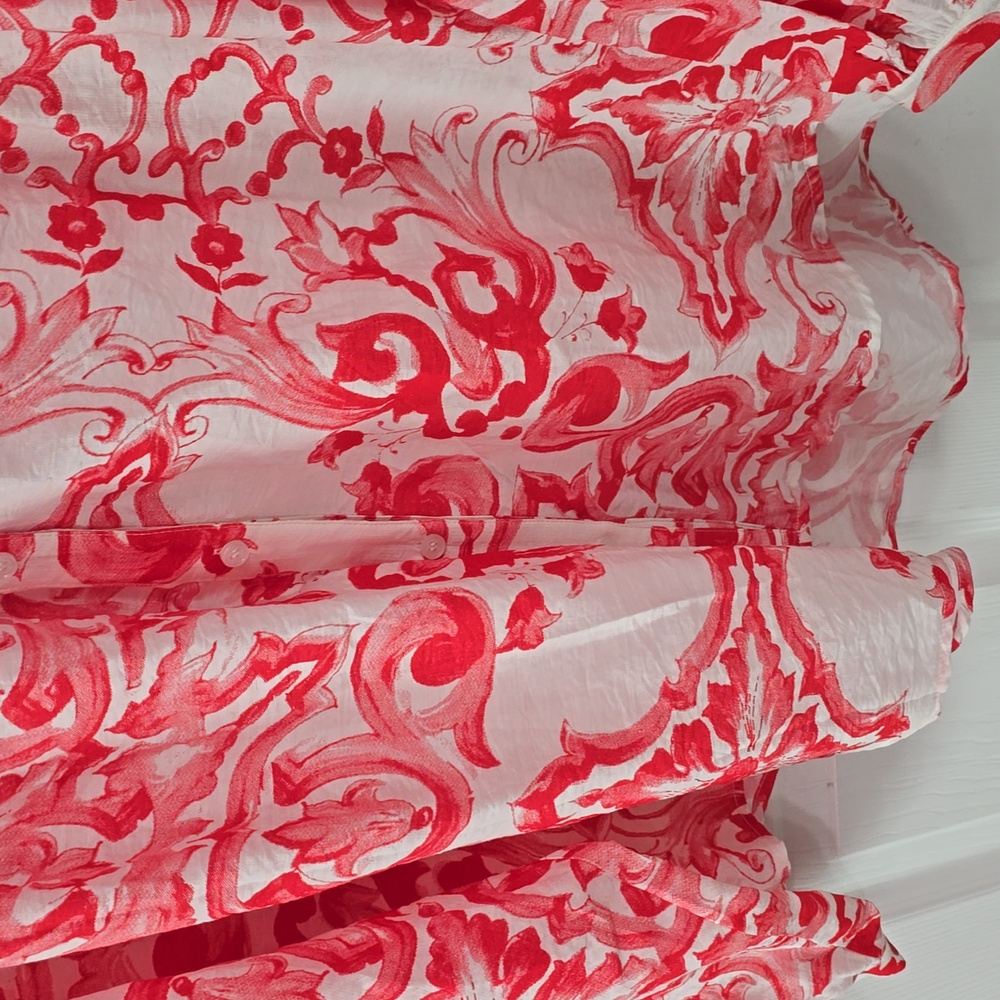 NWT GiGiO USA Vibrant Print Red Oversized Button Front Shirt Size Large - Picture 8 of 16